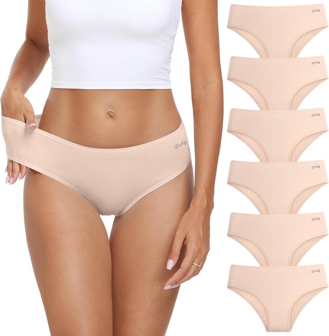 coskefy Women's Underwear Cotton Hipster Panties Low Rise Briefs Soft Strench Breathable Ladies Bikini Underwear 6 Pack (Large, Beige)