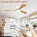 Ceiling Fans with Lights 52 Inch Flush Mount, Wood Blade, LED Dimmable DC Reversible Modern Ceiling Fan with Remote Control for Bedrooms, Living Rooms, Patio, White