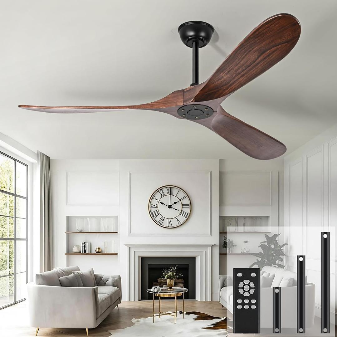 heimo 60 Inch Outdoor Ceiling Fan No LightWood Ceiling Fans Without Lights for Patios Bedroom Living Room Indoor Outside Reversible Wet Rated Waterproof Ceiling Fan for Angled Sloped Ceiling(Walnut)