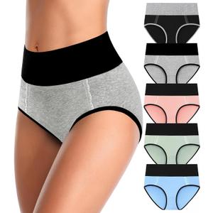 MISSWHO Cotton High Waisted Womens Underwear Soft Stretch Breathable Full Coverage Ladies Panties(Regular & Plus Size) (M)