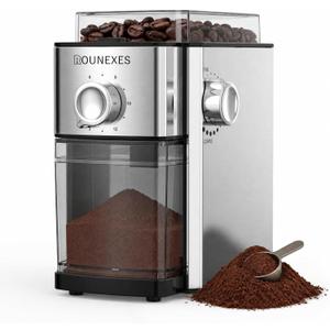 Flat Burr Coffee Grinder Electric,Adjustable Coffee Grinder for Home Use, Burr Mill Grinder with 17 Levels, Large Bean Hopper & Removable Container, silver