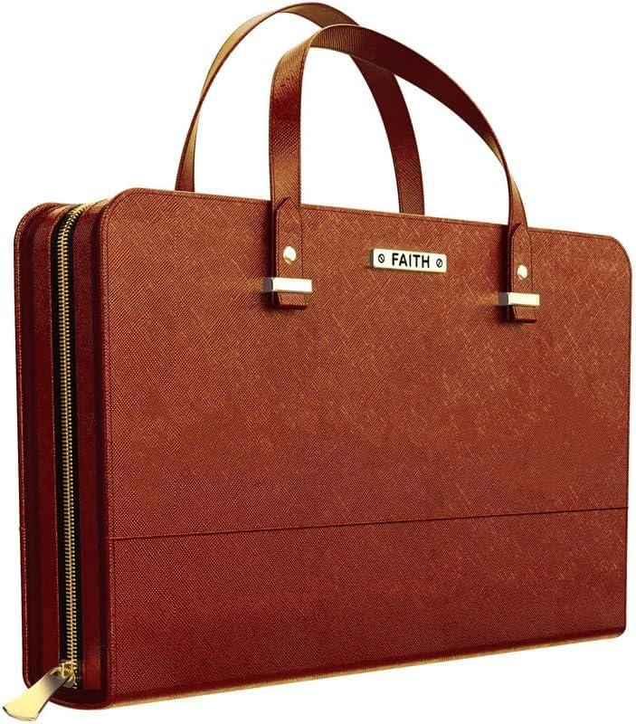 DEHITE Bible Bags for Women - Leather Bible Carrying Case - Pen Slots - Zippered Pocket - Premium PU Leather (Foxy)