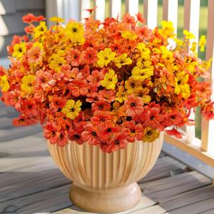 2 x 12 Bundles Artificial Fall Flowers for Outdoors Faux Plants Fake Mums Silk Flower for Outside Home Planter Window Porch Patio Front Door Decoration (Orange Yellow)