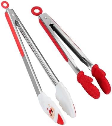 Amazon.com: Kitchen Tongs, Premium Stainless Steel, Food-Grade Silicone Tips with Christmas Design, Heat Resistant 500F, 2-Piece Set (9'' and 12''): Home & Kitchen