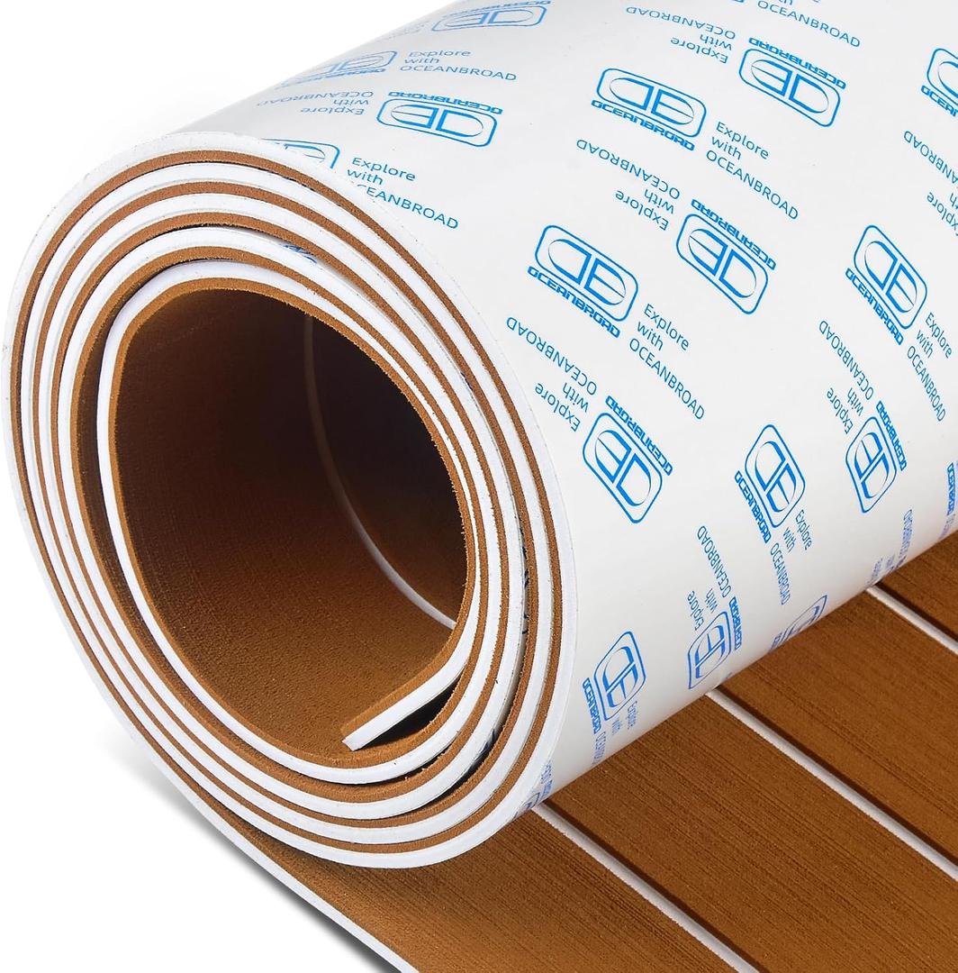 OCEANBROAD Boat Flooring EVA Foam Self-Adhesive 96''x45.6''/36''/28.8''/16.8'' Faux Teak Marine Boat Decking Sheet for Jon Boats Yacht Floor