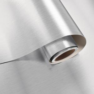 VaryPaper 15.7" x 78.7" Brushed Stainless Steel Silver Contact Paper for Appliances Refrigerator Vinyl Wrap Self Adhesive Removable Metallic Silver Peel and Stick Wallpaper for Countertops Fridge