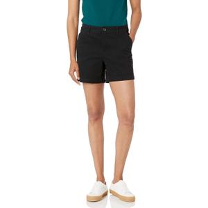 Amazon Essentials Women's Mid-Rise Slim-Fit 5 Inch Inseam Khaki Short (10, Black)