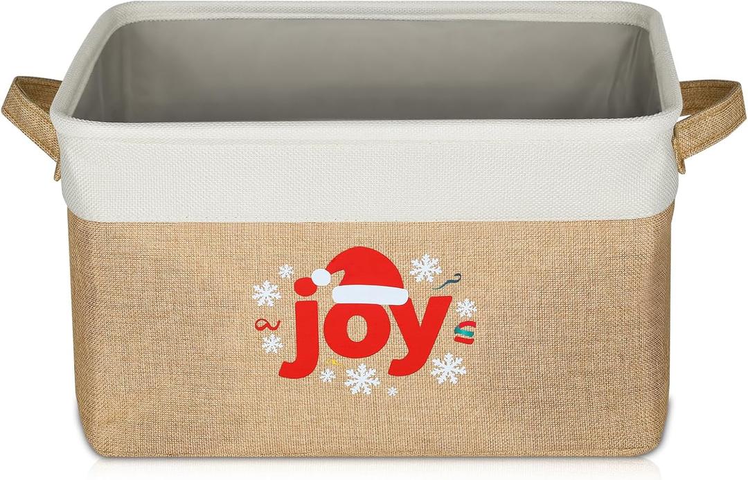 Lukeline Christmas Basket Storage Gift Basket Empty, 15.5 x 11.6 x 9.4 Storage Baskets for Organizing, Collapsible Christmas Storage Bin, Decorative Baskets for Home Decor, Nursery, Living room (JOY)