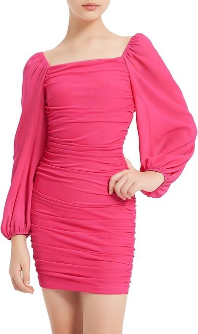 EXARUS Girls Holiday Dress Teen Long Sleeve/Spaghetti Strap/One Shoulder Party Winter Formal Dance Bodycon Dresses, XS