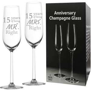 ERYUWOZA 15 Year Anniversary Champagne Flutes Set of 2, 15th Anniversary Wedding Gift for Couple, Him, Her, Wife, Husband, Women, Men, 15th Anniversary Decorations Gift