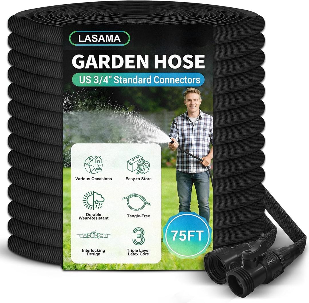 75FT Garden Hose, Lightweight Water Hose, 3/4" Connectors Lawn Hose for Outdoor, Outside Hose for Yard Backyard, Collapsible & Car Wash Watering