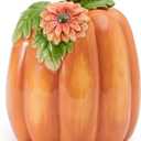 Fitz and Floyd Harvest Halloween Tall Flower Pumpkin Ceramic Figurine, 7 inch