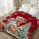 Chucoco Throw Blankets, Christmas Santa Cute Cats Luxury Ultra Soft Flannel Bed Blanket Blossoms Poinsettia Fir Tree Leaf Red Berry Cozy Warm Fleece Cover for Sofa Couch Chair 50"x60"