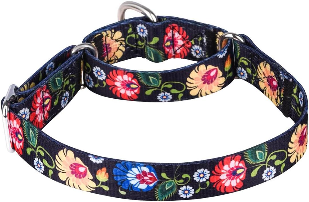 Serijoars Adjustable Martingale Dog Collar Heavy Duty Nylon Dog Collar for Medium Large Dogs Walking Training Boy and Girl Dogs (L, Black)