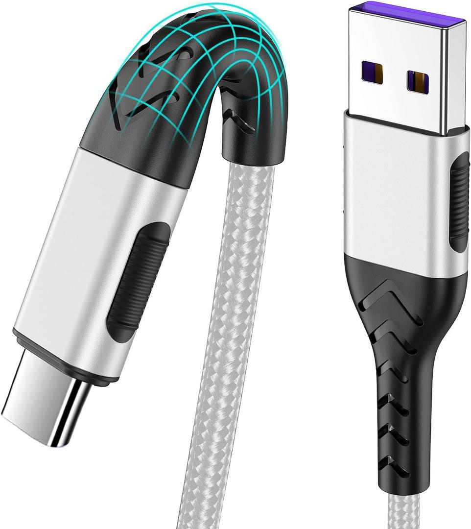 Durcord USB C Cable, 2Pack 6ft Fast USB Type C Charging Cable for Android/Phone/Pad/Laptop, Type C Charger Braided USB Cable Bright Silver