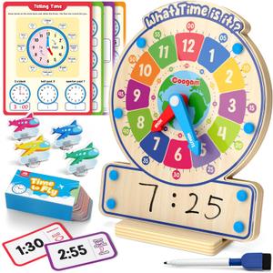Coogam Wooden Clock Teaching Time Toy, Analog Digital Clock with Fly-Telling Time Board Game, Montessori Time Learning Educational Toy for 3 4 5 Year Old Homeschool Classroom Kids