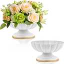 2 x White Flower Vases for Centerpieces: Vintage Compote Bowl Vase for Wedding 4 Inch Small Pedestal Vase for Party White Centerpieces for Table Metal Urn for Event Home Decor Set of 2