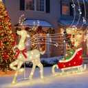 EAMBRITE Christmas Decorations Outdoor, 42 Inch Christmas Reindeer & Sled with 117 Warm White Lights, Motion Sensor 2D Music Lighted Deer Christmas Decor for Xmas Tree Lawn Porch Garden