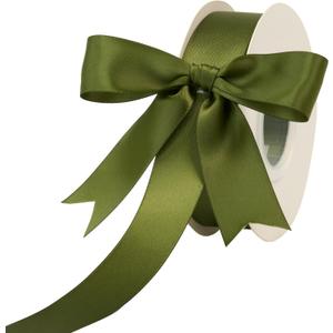 Moss Ribbon - 1 Inch Dark Olive Green Satin Silk Ribbon for Wedding Decor, Bridal Bouquet, Crafts, Gift Wrapping, Party Decoration, Baby Shower, Christmas - 25 Yards