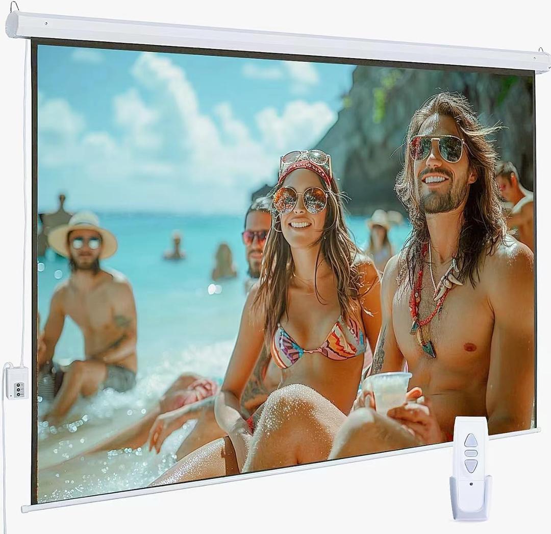 110" Motorized Projector Screen, Electric 4:3 Projector Screen with Remote Control, Indoor/Outdoor HD Movie Screen, Wall/Ceiling Mounted, Perfect for Home Office Theater TV, White