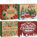 YUJUN 12PCS Extra Large Christmas Gift Paper Bags, Xmas Jumbo Kraft Tote Bags for Gifts Treat Shopping Wrapping Bags for Christmas Holiday New Year Party Favors Supplies
