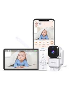 Anicebb Smart Baby Monitor with App and 5" Display, Dual Mode (WiFi & No WiFi FHSS), 1080P HD Video, 360° PanTiltZoom with Motion Tracking, 36H Battery, Cry & Temp Alerts, White Noise, Night Vision