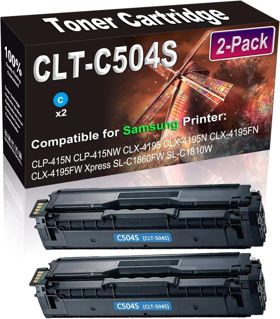(2-Pack, Cyan) Compatible CLT-C504S CLT-504S C504S Toner Cartridge Used for Samsung Xpress SL-C1860FW SL-C1810W C1860 CLX-4195FW CLP-415NW Printer, by 4Benefit