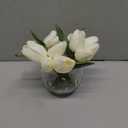 DILATATA Artificial White Tulips in Vase with Faux Water 6" Real Touch Flowers Fake Tulips Small Flowers Arrangement in Round Glass Vase for Mother's Day Table Centerpiece Wedding Home Decor