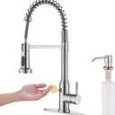 Touchless Kitchen Faucet,KEER Smart Motion Sensor Hands Free Single Handle Spring Kitchen Sink Faucet with Pull Down Sprayer,Brushed Nickel