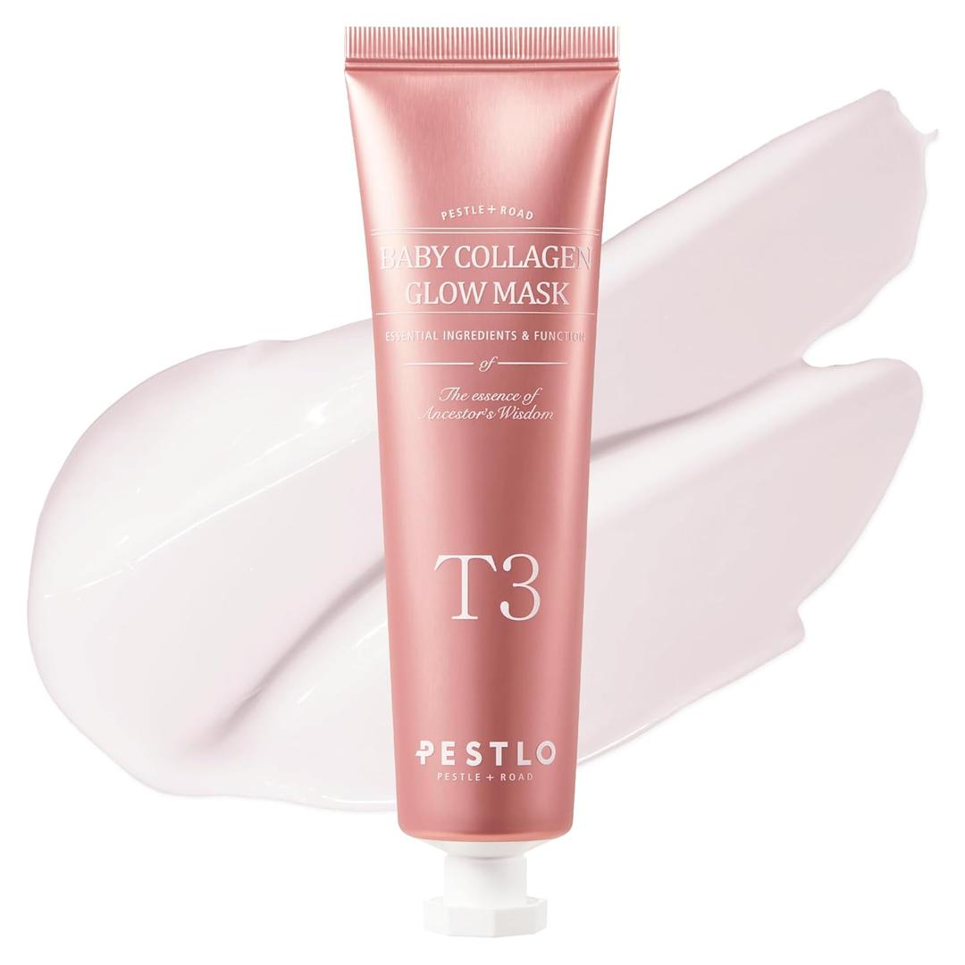 PESTLO Baby Collagen Glow Mask - Korean Peel Off Facial Mask Infused with Reallagen/T3 Vegan Collagen, Aginon, Volufiline for Hydrating, Firming, Glow, Glass Skin | Optional Overnight Use, 1.69 fl.oz