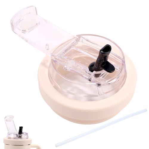 Flip Straw Lid Replacement for Stanley 40oz, Leak-Proof Tumbler Cover Topper BPA-Free Cup Accessory for Stanley Quencher Detachable Spill-Resistant Top (White)