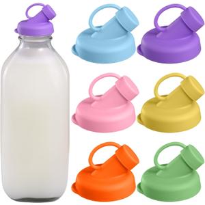 Silicone Glass Bottle Replacement Caps,48mm Diameter Pour Spout Lids, Replacement Lids Fit Stanpac & Libbey & Stock Your Home & The Dairy Shoppe, Reusable and Easy to Clean Bottle Caps (6 Pack)