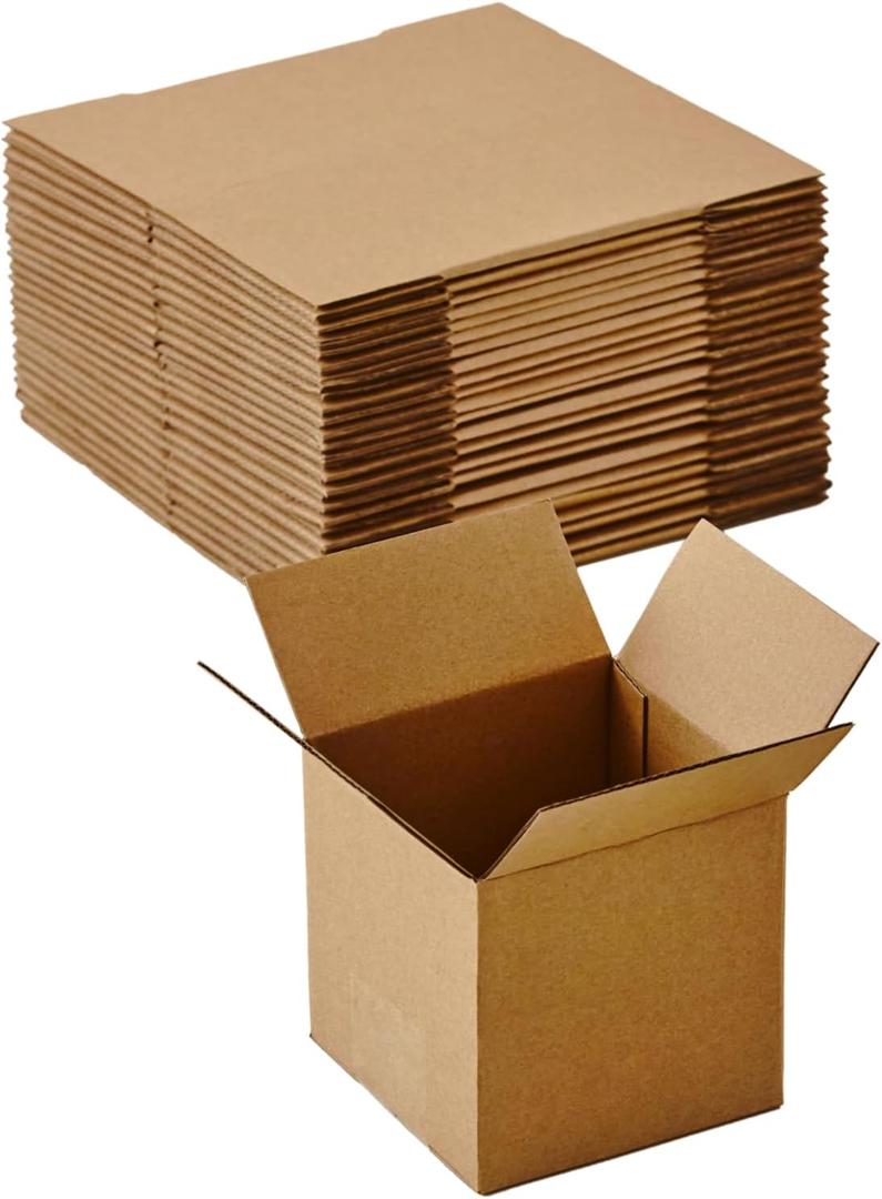 25 Packs Small Shipping Boxes 4X4X4 Inches, Kraft Corrugated Cardboard Boxes, For Small Business, Easy Assemble For Mailing, Moving, Packing And Storing