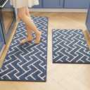 hicorfe Kitchen Runner Rug,Set of 2 Non Slip Kitchen Mats for Floor,Comfort Washabe Kitchen Rugs Carpet for Hallways Entryway Laundry Room(20"x32"+20"x48",Navy Blue)