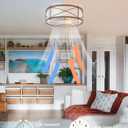 Brown Flush Mount Farmhouse Ceiling Fan with Lights, 20" Caged Rustic Ceiling Fans with Light and Remote, Enclosed with 6 Speeds for Living Room, Bedroom, Nursery