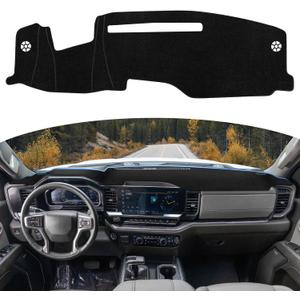Dash Cover Mat for 2022-2024 2025 Chevy Chevrolet Silverado/GMC Sierra 1500 Accessories, Dashboard Cover Dash Mat for 2024 2025 Silverado & Sierra 2500HD 3500HD Non-Slip Center Console Protector Mat (Black)