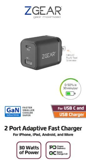 ZGEAR 2 Port Adaptive Fast Charger