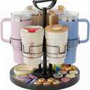 OGOTEZ Rotating Water Bottle Organizer for Stanley Cup 20/30/40oz, Tumbler Holder Organizer for Kitchen Cabinets, Drying Rack with Storage Tray for Stanley Cup Accessories Snack Caddy (BLACK)