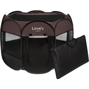 Love's Cabin Pet Puppy Playpen, Small Dog Tent Crate, Portable Foldable Dog Kennel with Carrying Case, Removable Zipper Top, Brown
