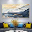 Large Blue and Gold Mountain Wall Art for Living Room, Framed Blue Abstract Painting for Bedroom,Modern Landscape Office Wall Decor Ready to Hang 24x48 Inches, 24x48inches x1