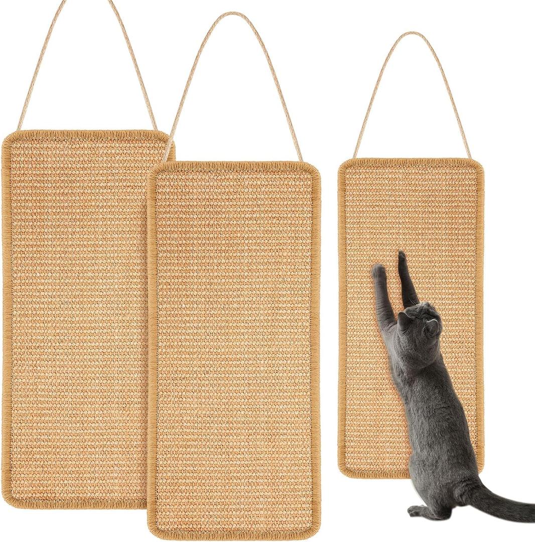 2 Pack Sisal Door Cat Scratching Mat Double Use Hanging Scratcher Wall Floor Mount Cat Scratch Mat Kitty Scratching Pad for Indoor Kitten with Hemp Rope, 7.87"x19.69"(Regular,Brown)