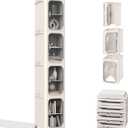 50"x13.39" Slim Tall Beige Bathroom Cabinet Narrow Storage for Small Spaces | with Doors and Shelves,Movable Skinny Organization