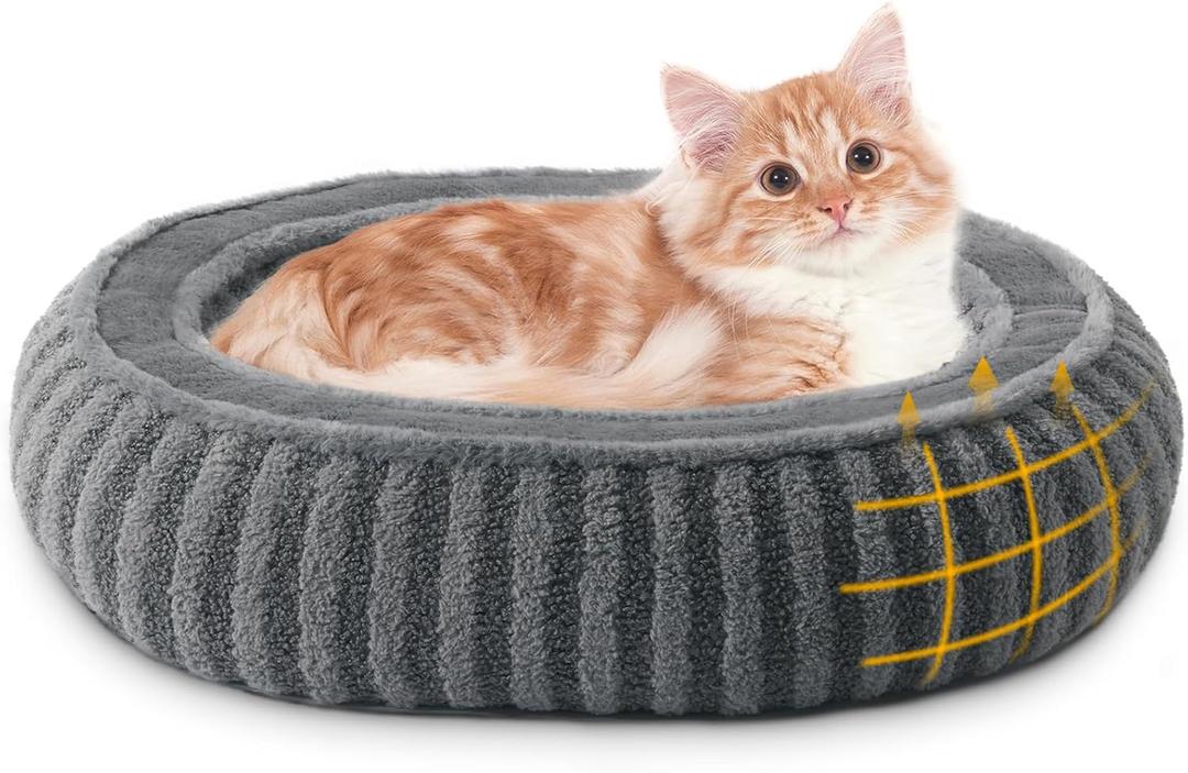 Small Dog Beds for Small Dogs, Washable Cat Beds for Indoor Cats with Anti-Slip Bottom, Supportive Soft Calming Sleeping Pet Bed for Puppy and Kitten, 21 inches, Grey (21"x19"x6")