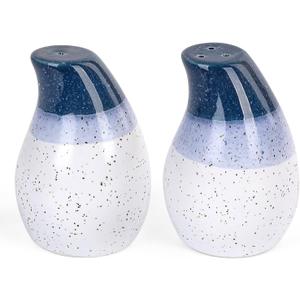 Ceramic Salt and Pepper Shaker Set - 2 Pack, Blue and White, Single Hole and Three Hole Dispensers, Elegant Kitchen Accessory