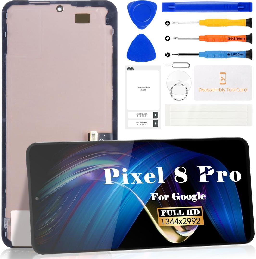 OLED for Google Pixel 8 Pro LCD Digitizer Repair Parts for Google Pixel 8 Pro Screen Replacement for Google Pixel 8 Pro Touch Display Screen Assembly Replacement GC3VE G1MNW with Frame Black