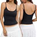 EasyGala Womens Cotton Scoop Neck Tank Top Adjustable Spaghetti Strap Camisole Basic Summer Fitted Backless Shirts 2026 (Black, L)