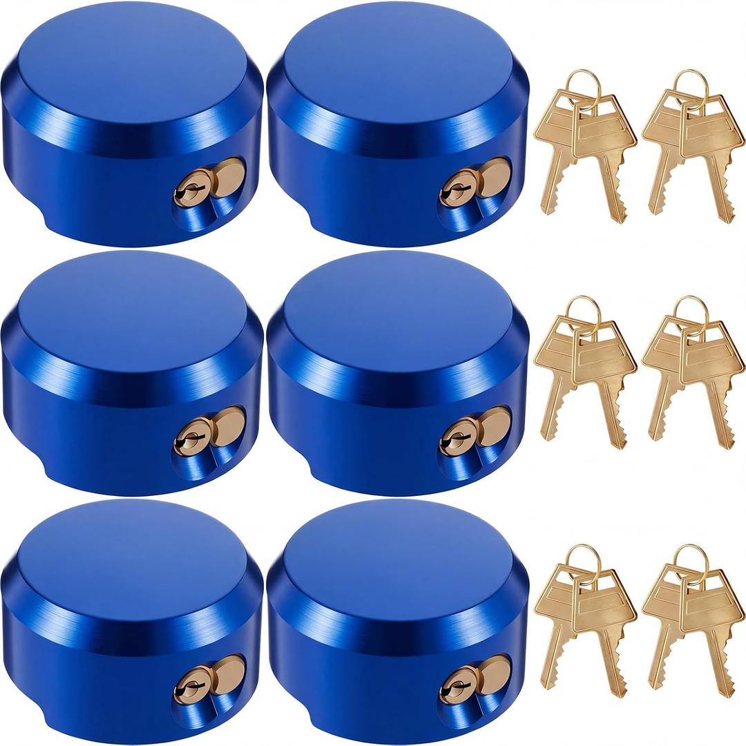 Frienda Blue 6 Pack Hidden Shackle Padlocks Puck Lock Keyed Alike Heavy Duty 2-7/8" Solid Steel Puck Lock with 12 Pcs Keys Round Trailer Padlocks for Trailer Truck Garages Vans Sheds Gates
