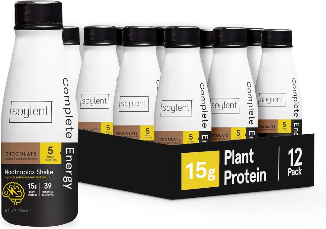 Soylent Complete Energy, 15g complete protein, 15 brain boosting nutrients, 100mg caffiene + l-theanine, 15% vitamins and minerals, 11 Oz (12 Pack) (EXP 01/23/27)