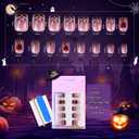 4 x Halloween Press On Nails Short - Moonfang Glow, French Tip Press On Nails, Acrylic Square Halloween Nails Press On with Nail Glue, Fit Perfectly Stick On Nails in 16 Sizes - 32 PCS Soft Gel Kit