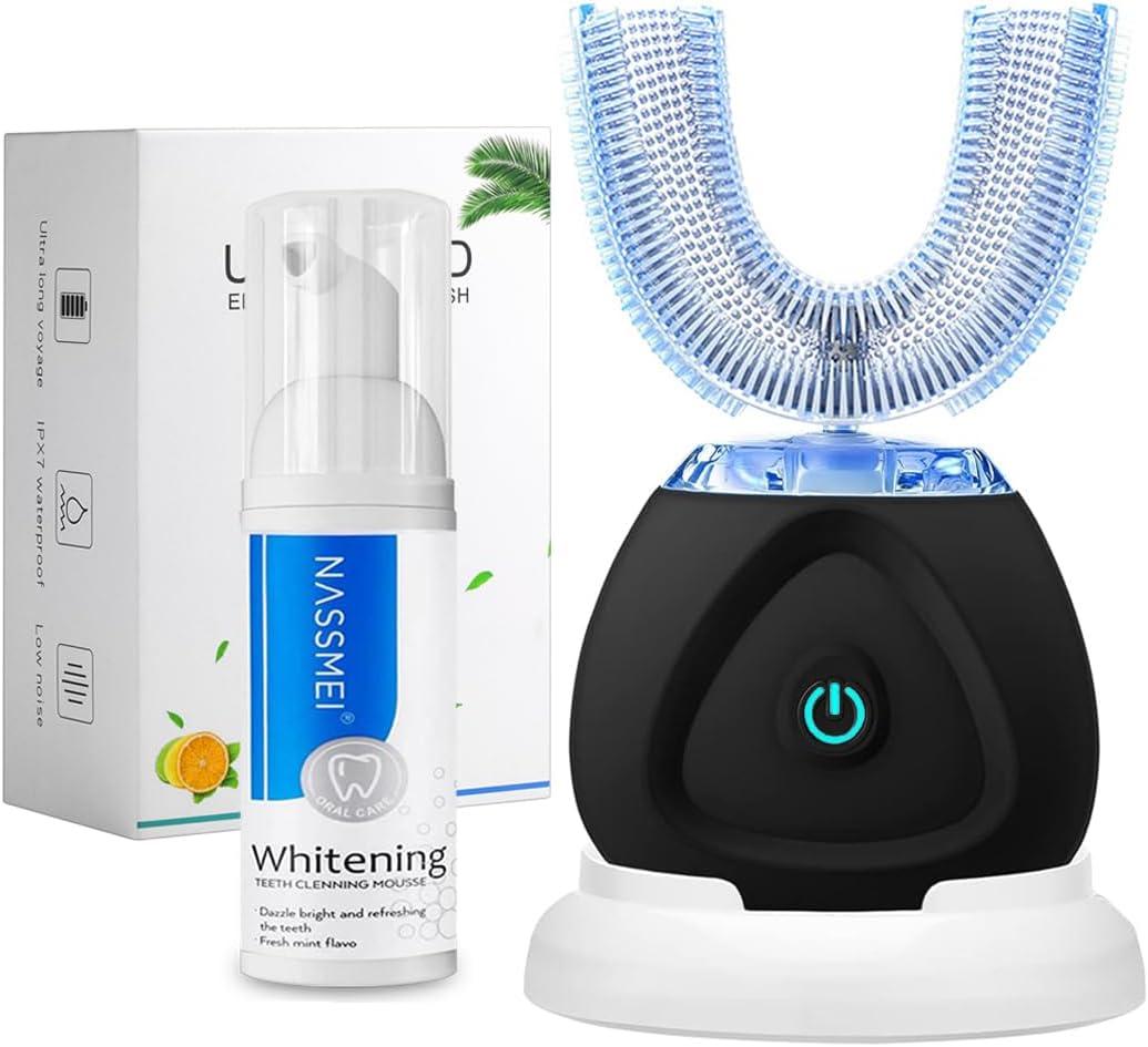 FULYA Ultrasonic Toothbrush with Teeth Whitening Mousse, Automatic Tooth Brush for Adult, 360 Sonic Toothbrushes Waterproof, Rechargeable Electric Ultrasonic Tooth whitening Brush